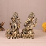 Intricate Ganesha and Lakshmi Superfine Brass Idols with Clear Detailing - 6" Height